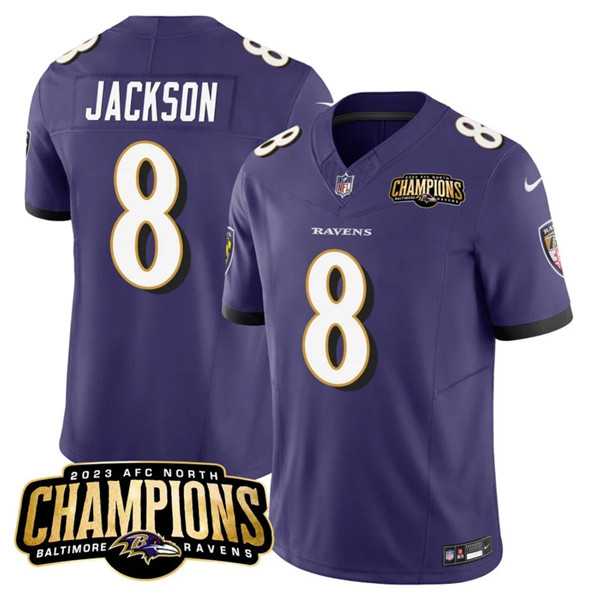 Men & Women & Youth Baltimore Ravens #8 Lamar Jackson Purple 2023 F.U.S.E. AFC North Champions Vapor Limited Jersey,We sell and wholesale Men & Women & Youth Baltimore Ravens #8 Lamar Jackson Purple 2023 F.U.S.E. AFC North Champions Vapor Limited Jersey on line form chian!
